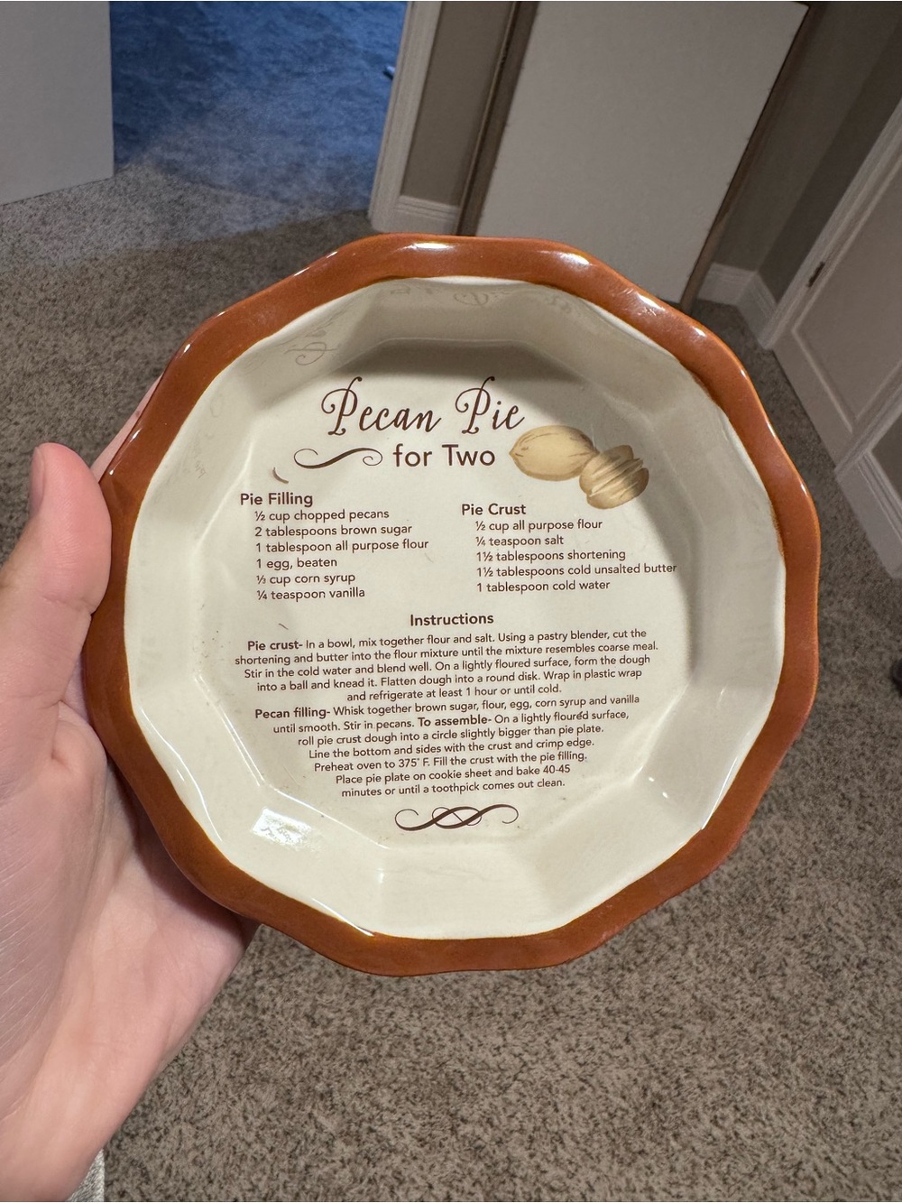 Abbey + CA Gift Pecan Pie for Two 6" Round Ceramic Pie Dish 1.5 Cup Safe